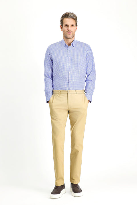 Light Navy Long-Sleeve Classic Plaid Cotton Shirt