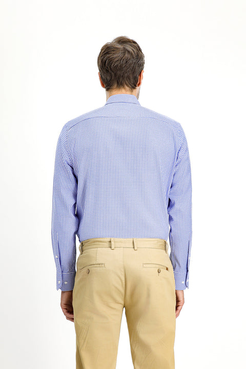 Light Navy Long-Sleeve Classic Plaid Cotton Shirt