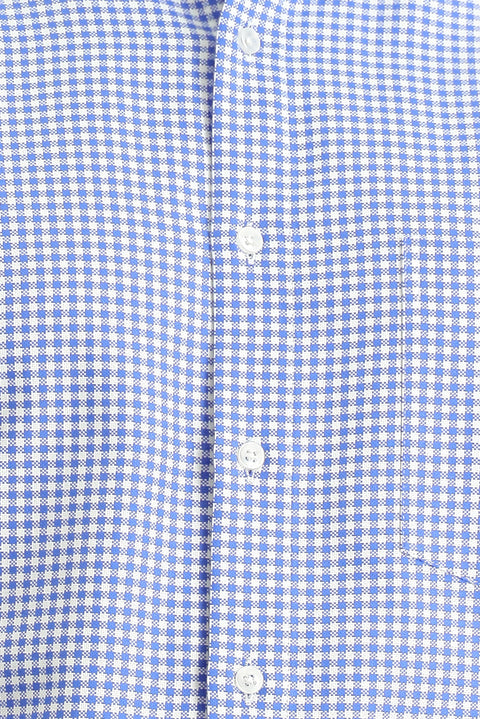 Light Navy Long-Sleeve Classic Plaid Cotton Shirt