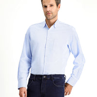 Blue Long-Sleeve Classic Plaid Cotton Shirt