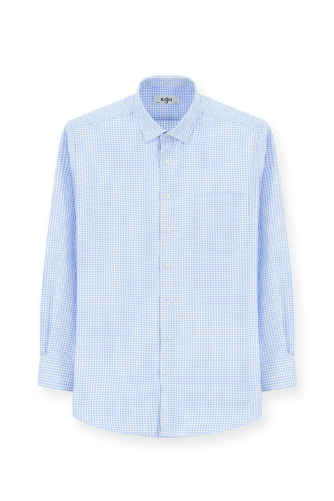 Blue Long-Sleeve Classic Plaid Cotton Shirt