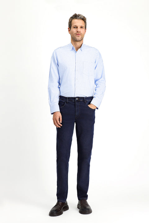 Blue Long-Sleeve Classic Plaid Cotton Shirt