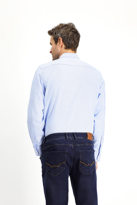 Blue Long-Sleeve Classic Plaid Cotton Shirt
