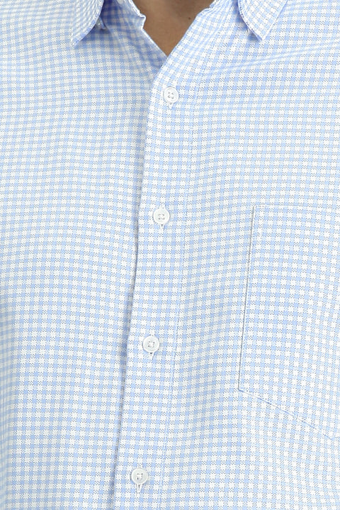 Blue Long-Sleeve Classic Plaid Cotton Shirt