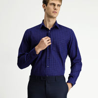 Medium Navy Long Sleeve Classic Pocketed Plaid Cotton Shirt