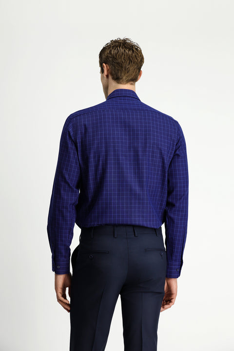 Medium Navy Long Sleeve Classic Pocketed Plaid Cotton Shirt