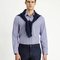 Medium Navy Long Sleeve Regular Fit Cotton Plaid Shirt