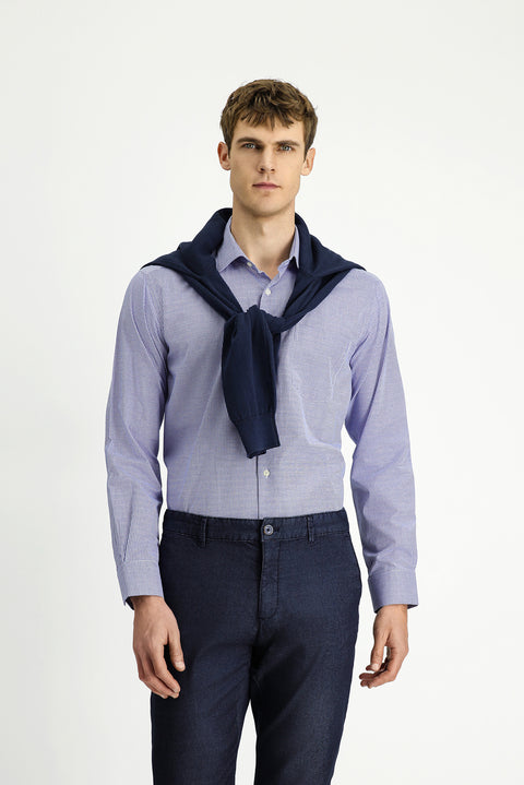 Medium Navy Long Sleeve Regular Fit Cotton Plaid Shirt