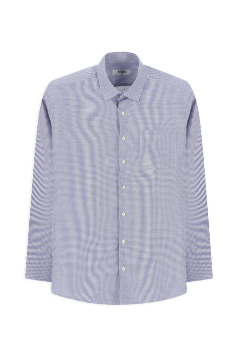 Medium Navy Long Sleeve Regular Fit Cotton Plaid Shirt