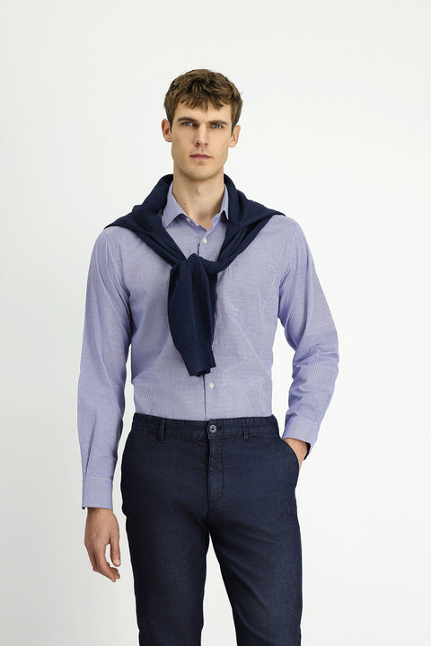 Medium Navy Long Sleeve Regular Fit Cotton Plaid Shirt