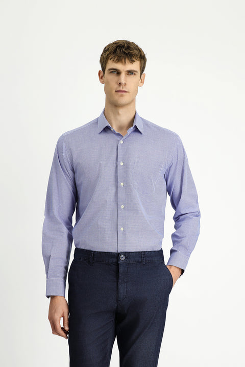 Medium Navy Long Sleeve Regular Fit Cotton Plaid Shirt