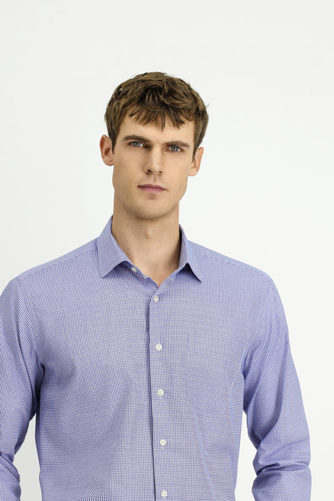 Medium Navy Long Sleeve Regular Fit Cotton Plaid Shirt