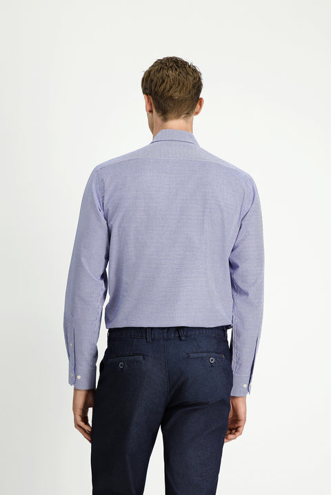 Medium Navy Long Sleeve Regular Fit Cotton Plaid Shirt