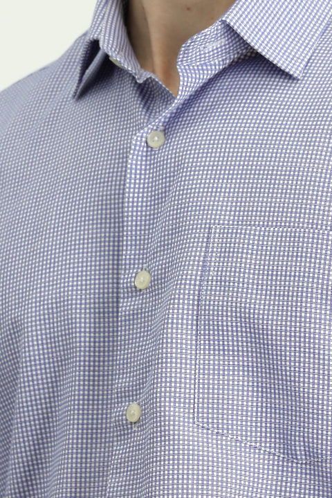 Medium Navy Long Sleeve Regular Fit Cotton Plaid Shirt