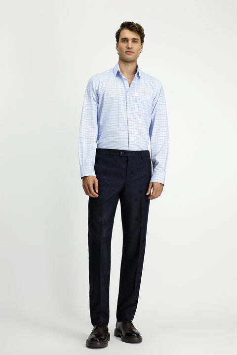 Light Blue Long Sleeve Classic Pocketed Plaid Cotton Shirt