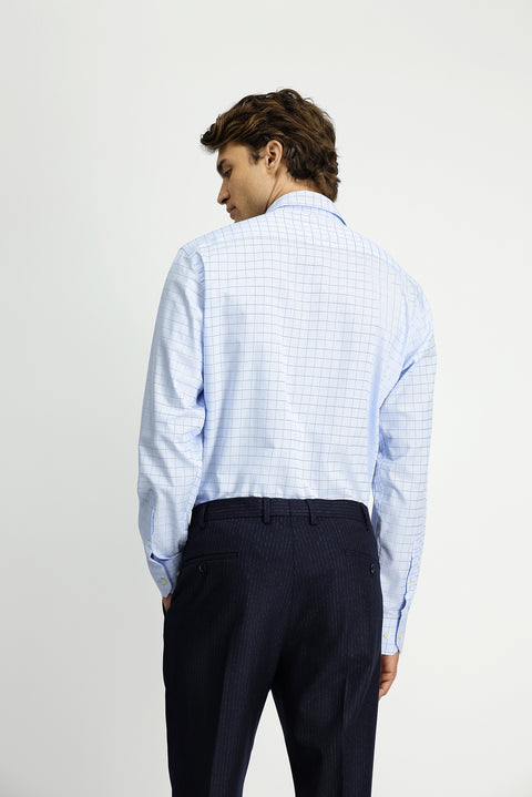 Light Blue Long Sleeve Classic Pocketed Plaid Cotton Shirt