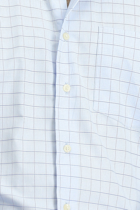 Light Blue Long Sleeve Classic Pocketed Plaid Cotton Shirt