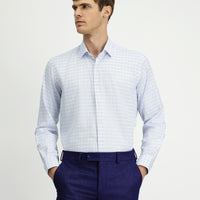 Light Blue Long Sleeve Regular Fit Cotton Plaid Shirt