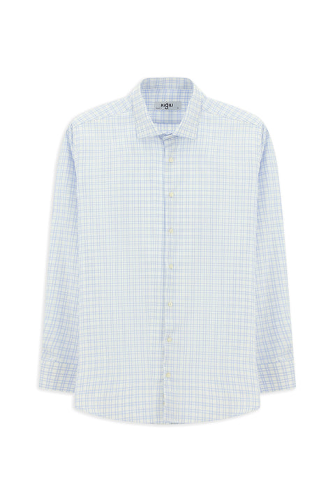 Light Blue Long Sleeve Regular Fit Cotton Plaid Shirt