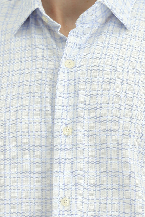 Light Blue Long Sleeve Regular Fit Cotton Plaid Shirt