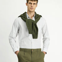 Medium Grey Long Sleeve Classic Pocketed Plaid Cotton Shirt