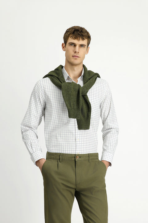Medium Grey Long Sleeve Classic Pocketed Plaid Cotton Shirt