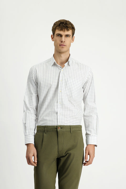 Medium Grey Long Sleeve Classic Pocketed Plaid Cotton Shirt