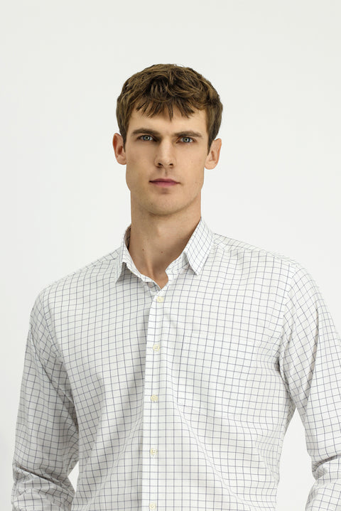 Medium Grey Long Sleeve Classic Pocketed Plaid Cotton Shirt