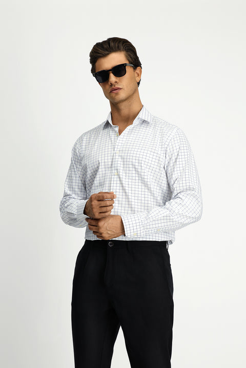 Medium Navy Long Sleeve Classic Pocketed Plaid Cotton Shirt