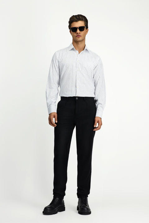 Medium Navy Long Sleeve Classic Pocketed Plaid Cotton Shirt