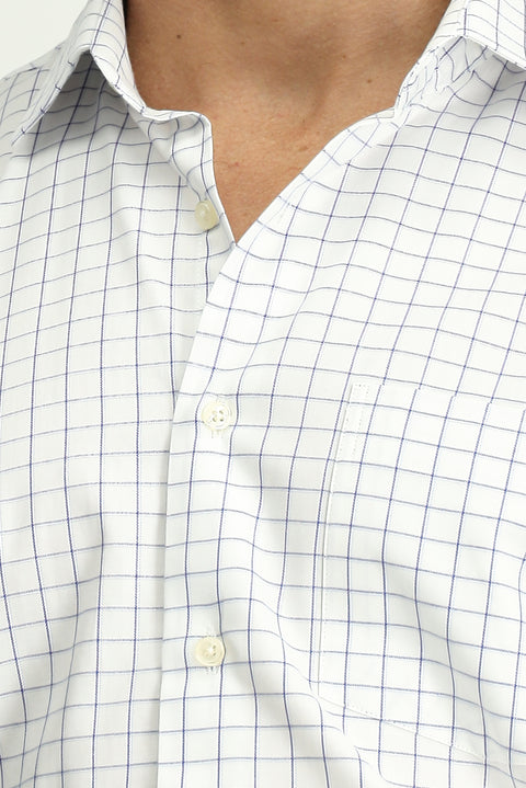 Medium Navy Long Sleeve Classic Pocketed Plaid Cotton Shirt