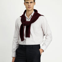 Dark Red Long Sleeve Classic Pocketed Plaid Cotton Shirt