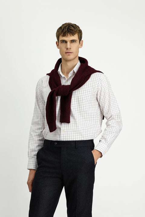 Dark Red Long Sleeve Classic Pocketed Plaid Cotton Shirt