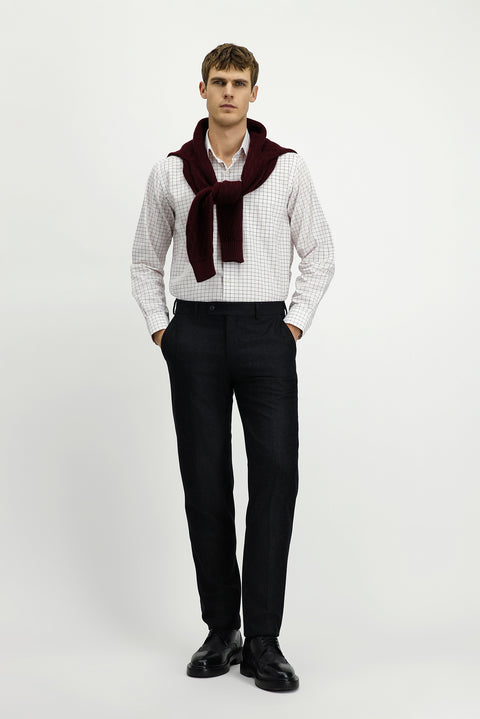 Dark Red Long Sleeve Classic Pocketed Plaid Cotton Shirt