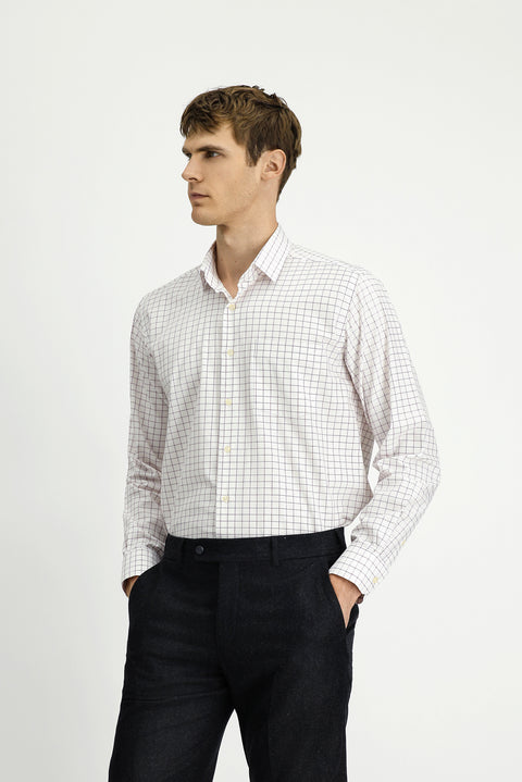 Dark Red Long Sleeve Classic Pocketed Plaid Cotton Shirt