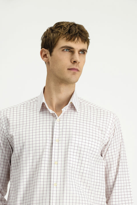 Dark Red Long Sleeve Classic Pocketed Plaid Cotton Shirt
