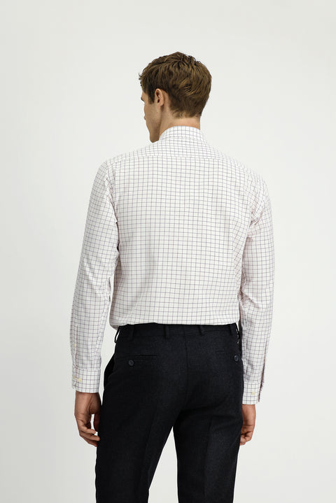 Dark Red Long Sleeve Classic Pocketed Plaid Cotton Shirt
