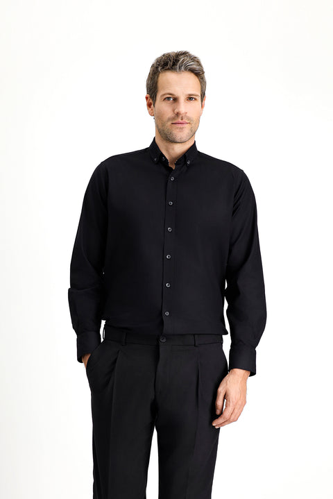 Black Long Sleeve Regular Fit Sport Cotton Button-Down Oxford Shirt