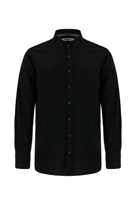 Black Long Sleeve Regular Fit Sport Cotton Button-Down Oxford Shirt