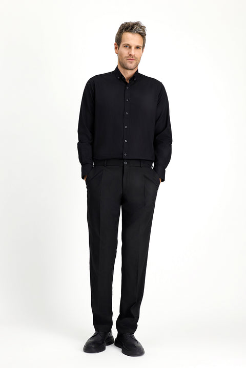 Black Long Sleeve Regular Fit Sport Cotton Button-Down Oxford Shirt