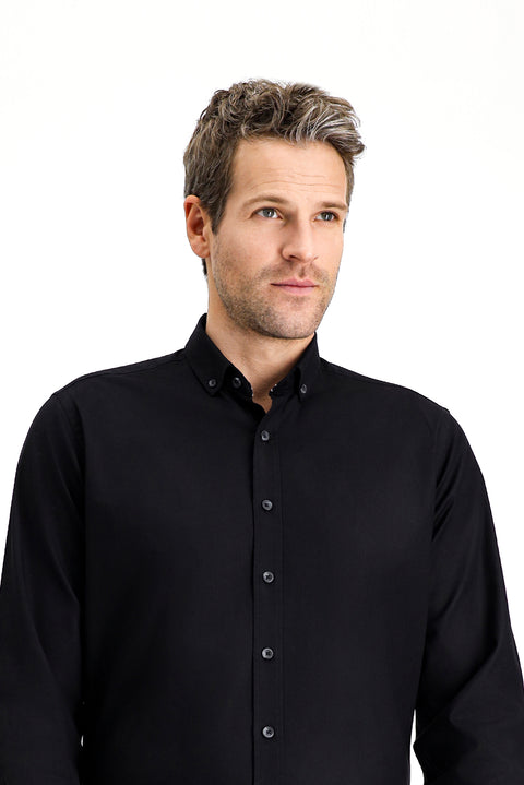Black Long Sleeve Regular Fit Sport Cotton Button-Down Oxford Shirt