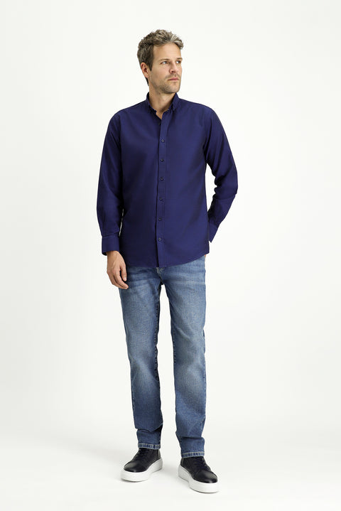 Medium Navy Long Sleeve Regular Fit Sport Cotton Button-Down Oxford Shirt