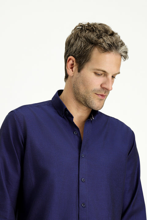 Medium Navy Long Sleeve Regular Fit Sport Cotton Button-Down Oxford Shirt