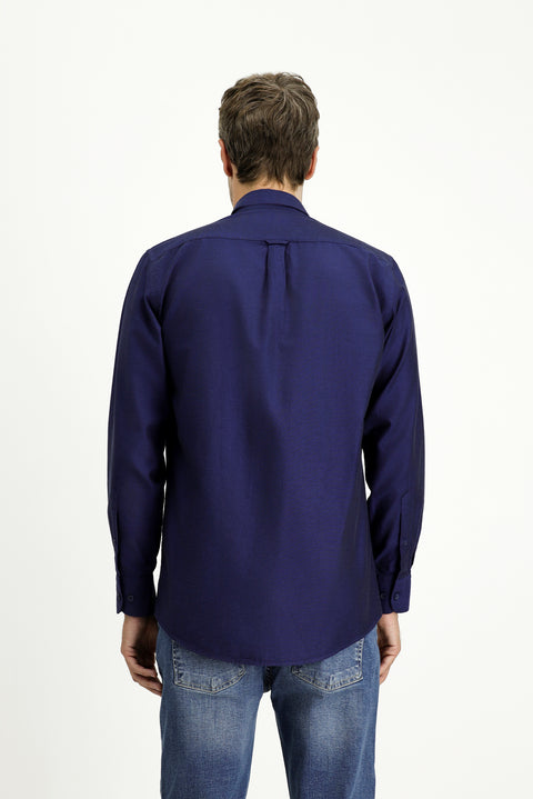 Medium Navy Long Sleeve Regular Fit Sport Cotton Button-Down Oxford Shirt