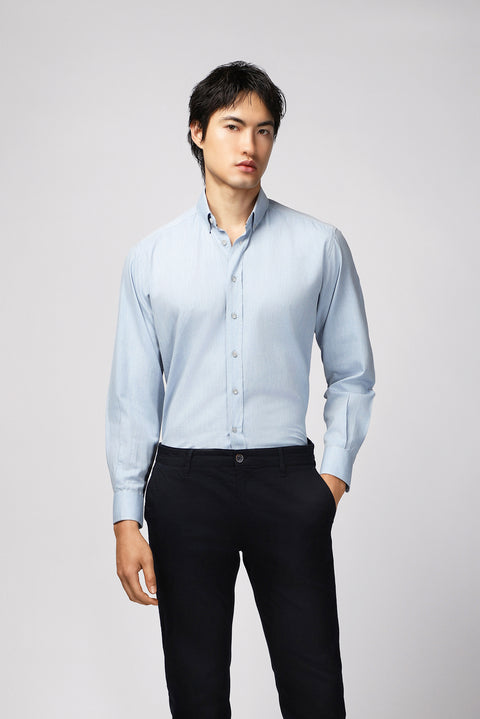 Light Blue Long Sleeve Regular Fit Sport Cotton Button-Down Oxford Shirt