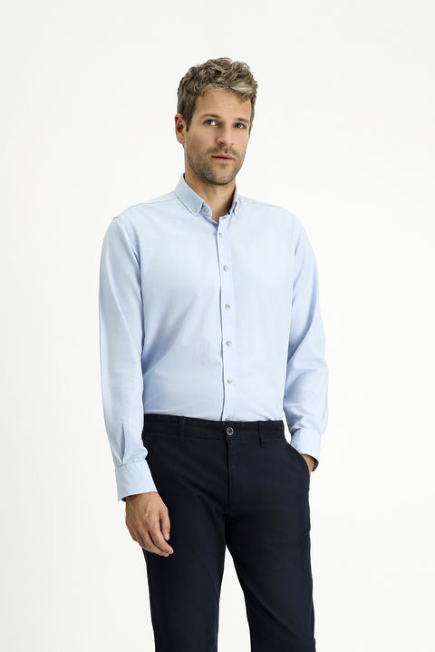Light Blue Long Sleeve Regular Fit Sport Cotton Button-Down Oxford Shirt