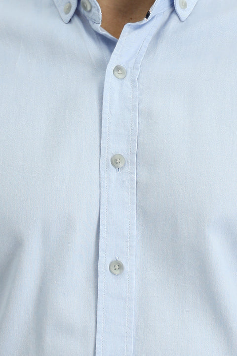 Light Blue Long Sleeve Regular Fit Sport Cotton Button-Down Oxford Shirt