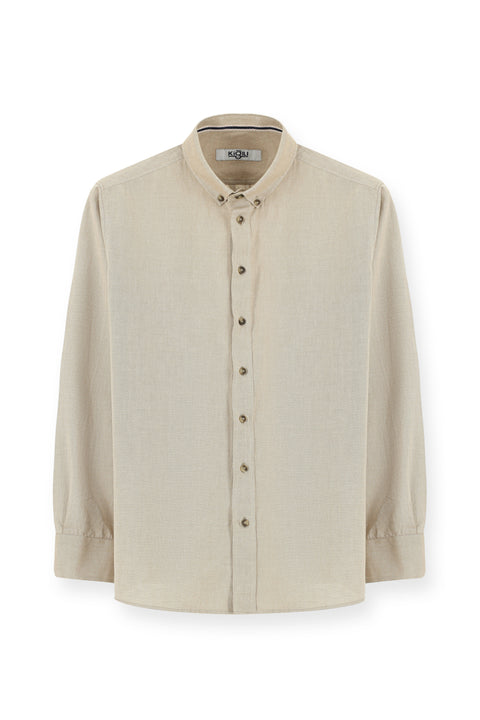 Medium Beige Long Sleeve Regular Fit Sport Cotton Button-Down Oxford Shirt