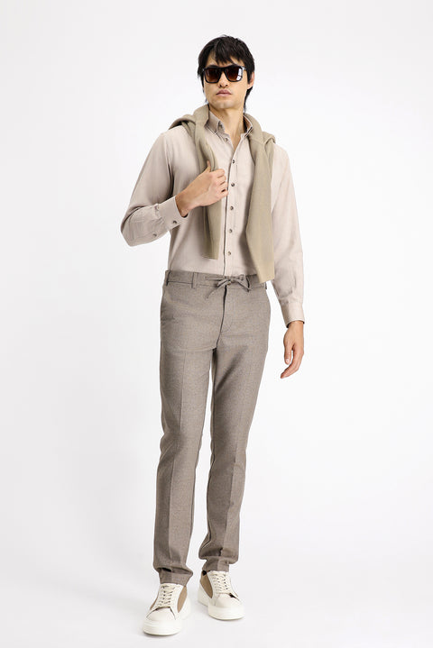Medium Beige Long Sleeve Regular Fit Sport Cotton Button-Down Oxford Shirt