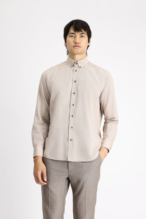 Medium Beige Long Sleeve Regular Fit Sport Cotton Button-Down Oxford Shirt